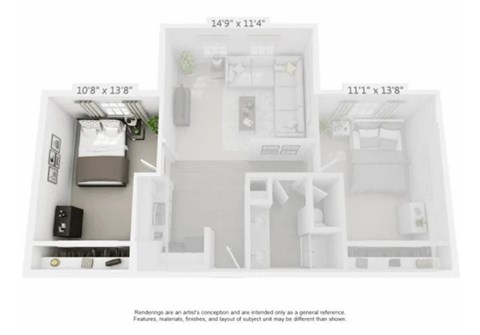 Floor plan for 1 bed, 1 bath, 375 sqft